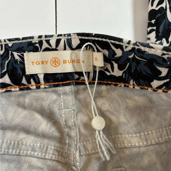Tory Burch Pants Blue and White Floral Denim Size 25 Skinny Leg Low Rise Jeans - Picture 7 of 10